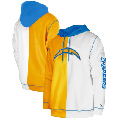 New Era Men's  Gold, White Los Angeles Chargers Third Down Split Raglan Pullover Hoodie In Gold,white
