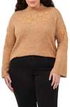 Cece Floral Embroidered Mock Neck Sweater In Latte Heather Beige
