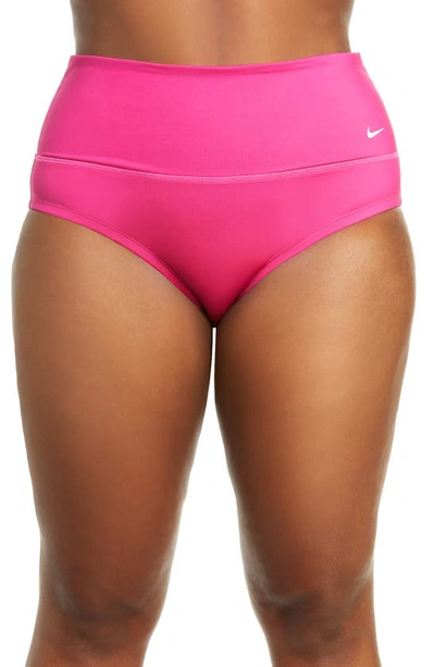 Nike High Waist Wide Band Bikini Bottoms In Pink Prime