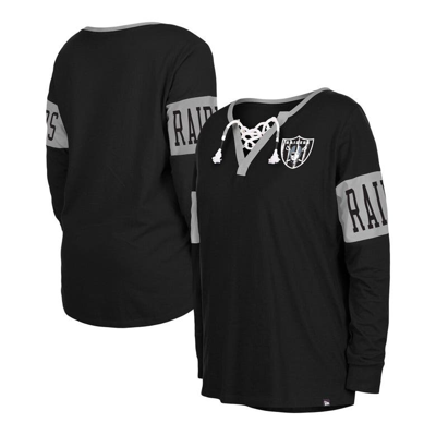New Era Black Las Vegas Raiders Lace-up Notch Neck Long Sleeve T-shirt