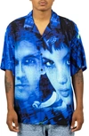 Pleasures Virus Rayon Button Down Shirt In Blue/ Black