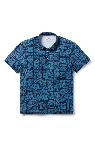 Reyn Spooner Tropical Tapa Floral Performance Polo In Navy