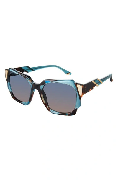 Coco And Breezy Fortune 55mm Rectangular Sunglasses In Blue Crystal/ Tortoise