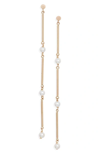 Poppy Finch Cultured Pearl Linear Drop Earrings In 14k Yellow Gold