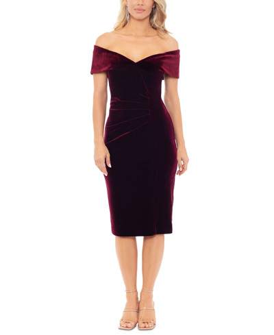 Xscape Women's Velvet Off-the-shoulder Midi Dress In Burgundy