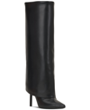 Inc International Concepts Skylar Wide-calf Fold Over Cuffed Knee High Boots, Created For Macy's In Black Smooth Wide Calf