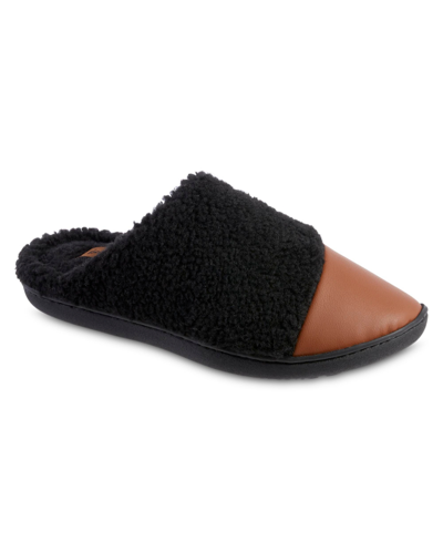 Isotoner Signature Women's Memory Foam Tinsley Leather Berber Clog Comfort Slippers In Black