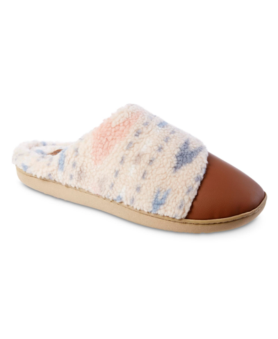 Isotoner Signature Women's Memory Foam Tinsley Leather Berber Clog Comfort Slippers In Evening Sand