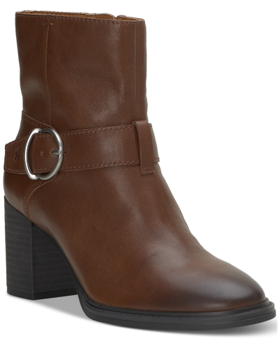 Lucky Brand Women's Achelle Buckled Block-heel Booties In Chocolate Leather