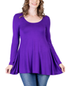 24seven Comfort Apparel Long Sleeve Solid Color Swing Style Flared Tunic Top In Amethyst