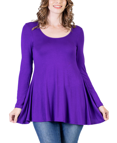 24seven Comfort Apparel Women's Long Sleeve Swing Style Flare Tunic Top In Amethyst