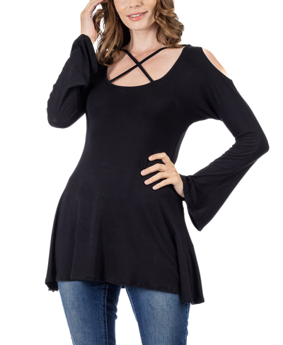 24seven Comfort Apparel Women's Criss Cross Long Sleeve Top In Black