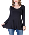 24seven Comfort Apparel Long Sleeve Solid Color Swing Style Flared Tunic Top In Black