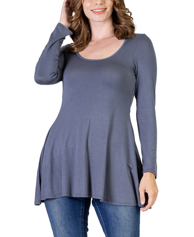 24seven Comfort Apparel Women's Long Sleeve Swing Style Flare Tunic Top In Charcoal