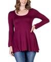 24seven Comfort Apparel Long Sleeve Solid Color Swing Style Flared Tunic Top In Wine