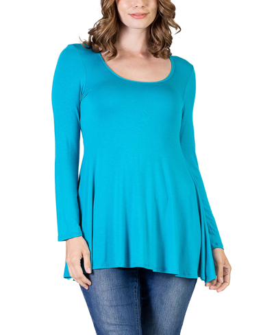 24seven Comfort Apparel Women's Long Sleeve Swing Style Flare Tunic Top In Jade