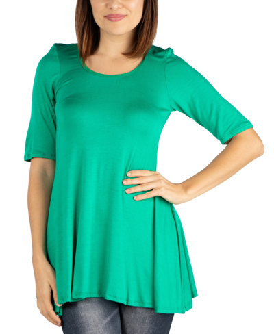 24seven Comfort Apparel Women's Elbow Sleeve Swing Tunic Top In Green