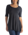 24seven Comfort Apparel Elbow Sleeve Swing Tunic Top In Black