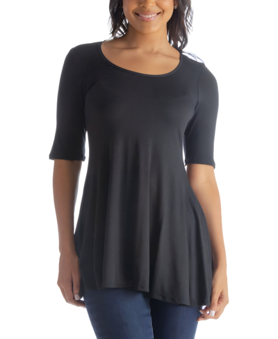 24seven Comfort Apparel Women's Elbow Sleeve Swing Tunic Top In Black