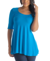 24seven Comfort Apparel Elbow Sleeve Swing Tunic Top In Turquoise