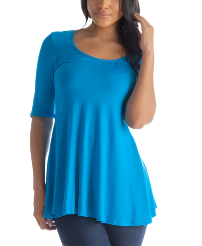 24seven Comfort Apparel Women's Elbow Sleeve Swing Tunic Top In Turquoise