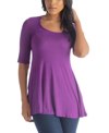 24seven Comfort Apparel Petite Elbow Sleeve Swing Crew Neck Tunic Top In Purple