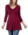 24SEVEN COMFORT APPAREL WOMEN'S THREE QUARTER SLEEVE V-NECK TUNIC TOP