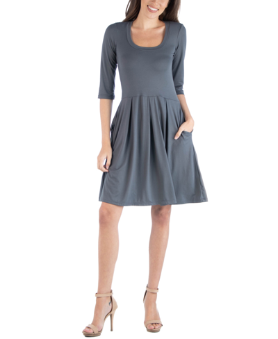 24seven Comfort Apparel Women's Three Quarter Sleeve Mini Dress In Charcoal