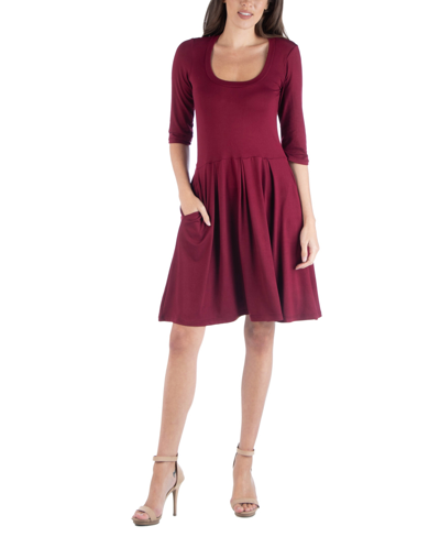 24seven Comfort Apparel Women's Three Quarter Sleeve Mini Dress In Wine
