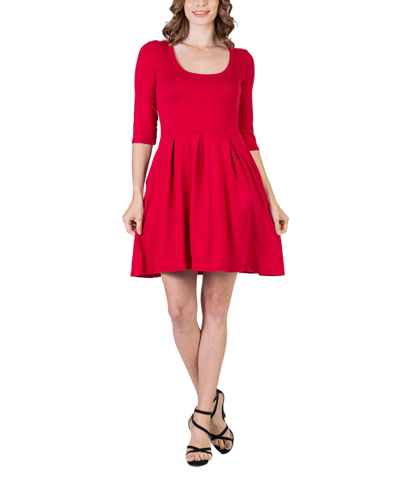 24seven Comfort Apparel Women's Three Quarter Sleeve Mini Dress In Red