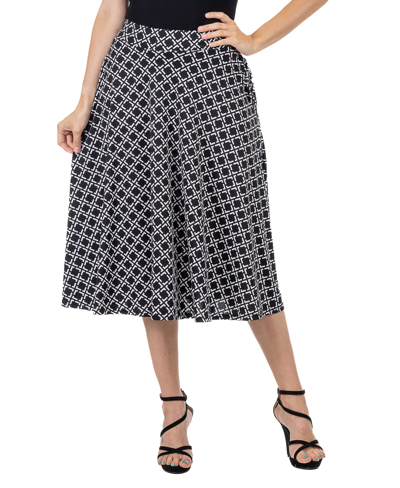 24seven Comfort Apparel Women's Diamond Print A-line Midi Skirt In Black Multi