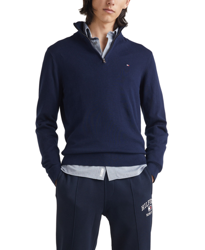 Tommy Hilfiger Essential Fleece Mens Half Zip Sweatshirt In Blue