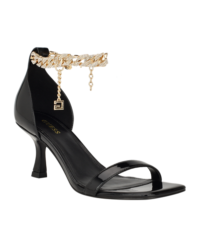 Guess Women's Remo Open Toe Stiletto Chain Detail Dress Sandals In Black Patent- Faux Patent Leather