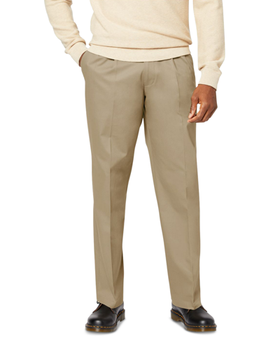 Dockers Men's Signature Relaxed Fit Pleated Iron Free Pants With Stain Defender In New British Khaki