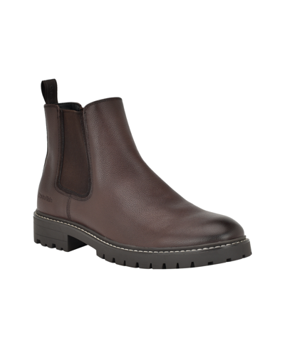 Calvin Klein Men's Letrel Almond Toe Lug Sole Booties In Dark Brown