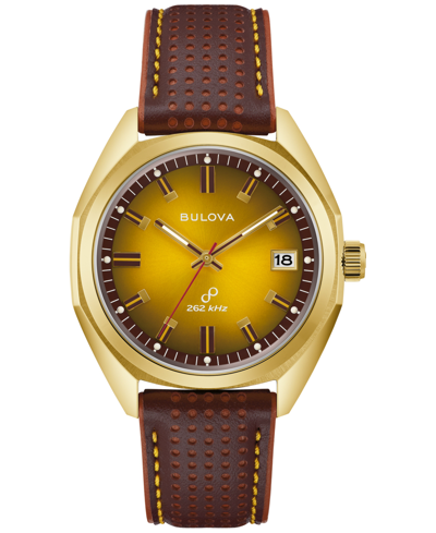 Bulova Men's Classic Jet Star Brown Leather Strap Watch 40mm In Brown / Gold / Gold Tone
