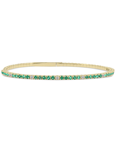 Macy's Emerald (3/4 Ct. T.w.) & Diamond (1/6 Ct. T.w.) Flexible Bangle Bracelet In 14k Gold (also In Ruby &