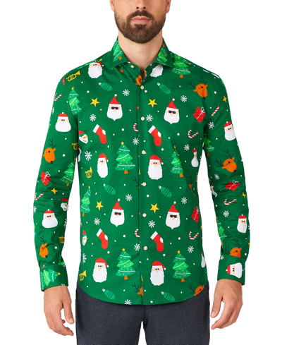 Opposuits Festive Christmas Print Trim Fit Button-up Shirt In Green