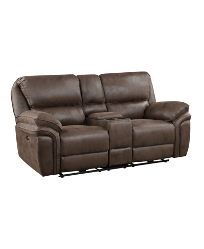 Homelegance White Label Fleming 80" Power Double Reclining Love Seat With Center Console In Brown