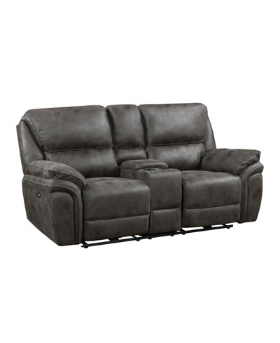 Homelegance White Label Fleming 80" Power Double Reclining Love Seat With Center Console In Gray
