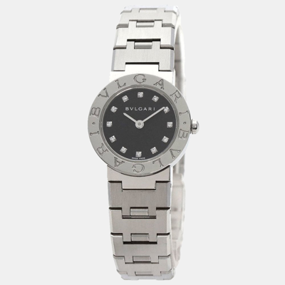 Pre-owned Bvlgari Black Stainless Steel And Diamond Bb23ss Quartz Women's Wristwatch 23mm