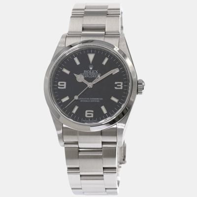 Pre-owned Rolex Black Stainless Steel Explorer 114270 Men's Wristwatch 36 Mm