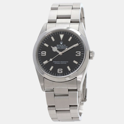 Pre-owned Rolex Black Stainless Steel Explorer 14270 Men's Wristwatch 36 Mm