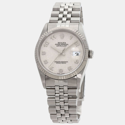 Pre-owned Rolex Silver 18k White Gold And Stainless Steel Datejust 16234 Men's Wristwatch 36 Mm