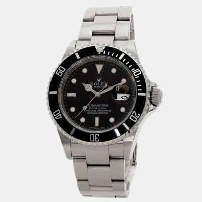 Pre-owned Rolex Black Stainless Steel Submariner 16610t Men's Wristwatch 40 Mm