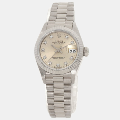 Pre-owned Rolex Silver Diamonds 18k White Gold And Stainless Steel Datejust 69179g Women's Wristwatch 26 Mm
