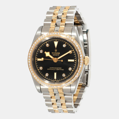 Pre-owned Tudor Black Diamonds 18k Yellow Gold And Stainless Steel Black Bay 79613 Women's Wristwatch 31 Mm
