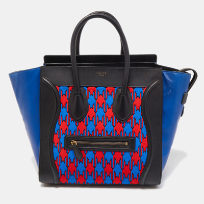 Pre-owned Celine Tricolor Leather And Jacquard Fabric Mini Luggage Tote In Multicolor