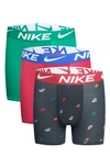 Nike Kids' Assorted 3-pack Micro Essentials Boxer Briefs In Black/ Green/ Red