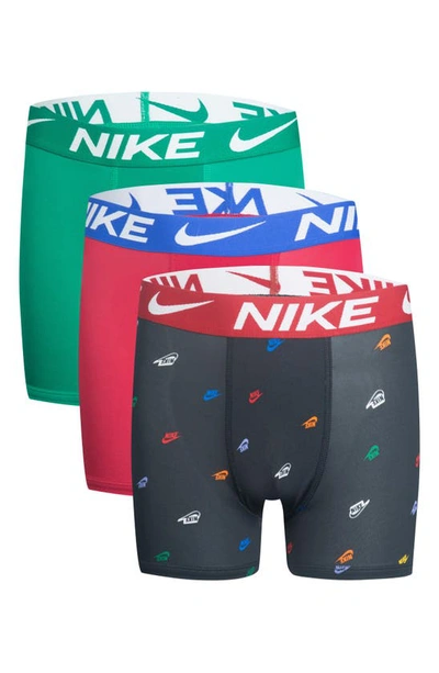 Nike Kids' Assorted 3-pack Micro Essentials Boxer Briefs In Black/ Green/ Red
